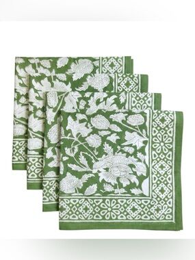 French Floral Cloth Napkins 100% Cotton SQUARE 20x20” (4-pack) MERAKI GREEN